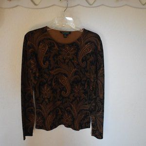 Lauren Ralph Lauren Black and Brown Paisley Sweater - Size L